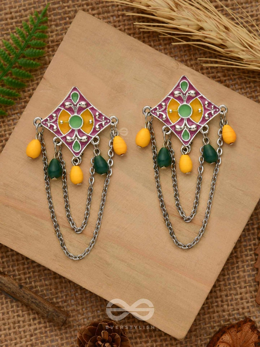 The Countryside Charms - Enamelled Oxidised Jodhpuri Jhumkas