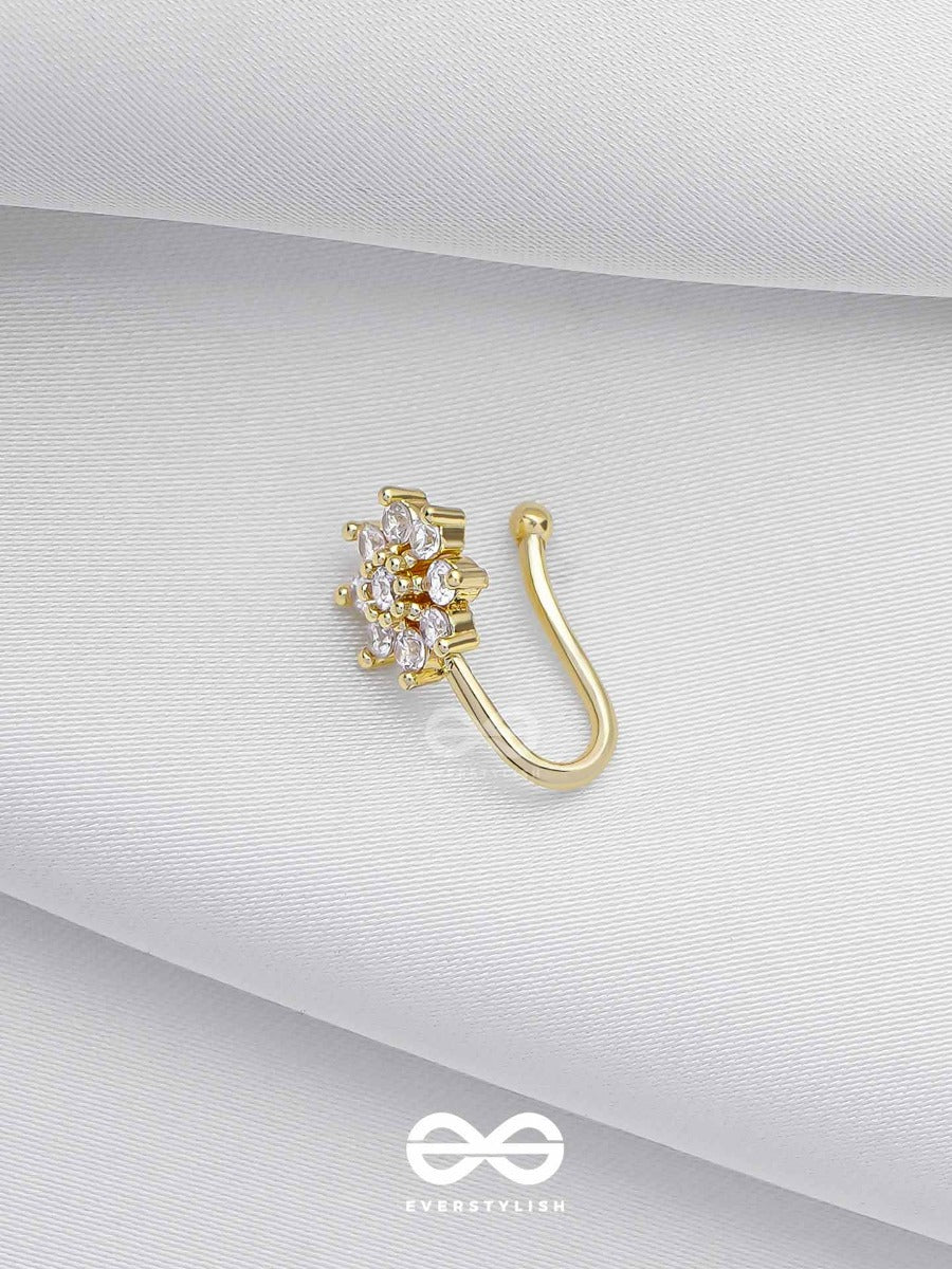 The Gorgeous Bloom - Golden Cubic Zirconia Nosering (Non-Piercing)