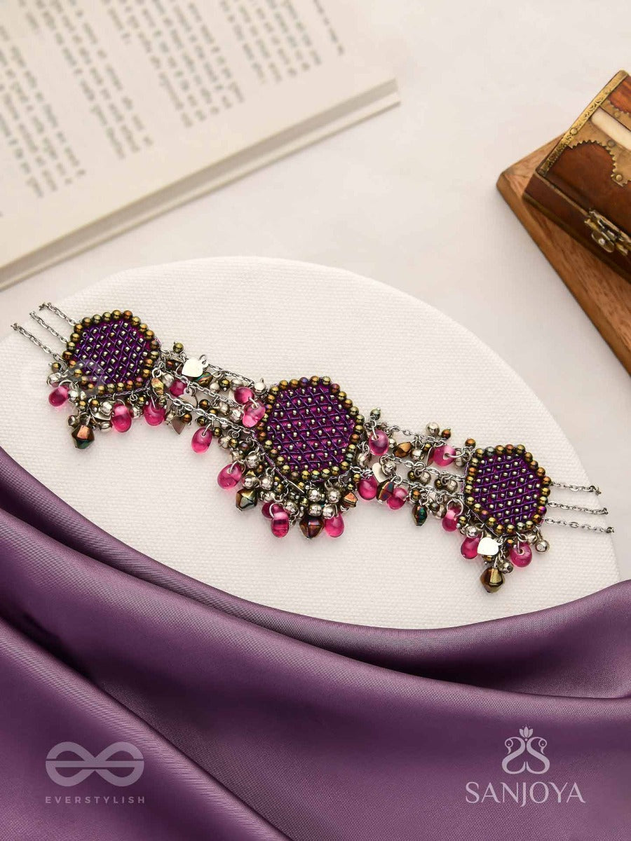 Sukhodaye - The Wine Honeycomb - Beads And Glass Drops Hand Embroidered Oxidised Choker Neckpiece