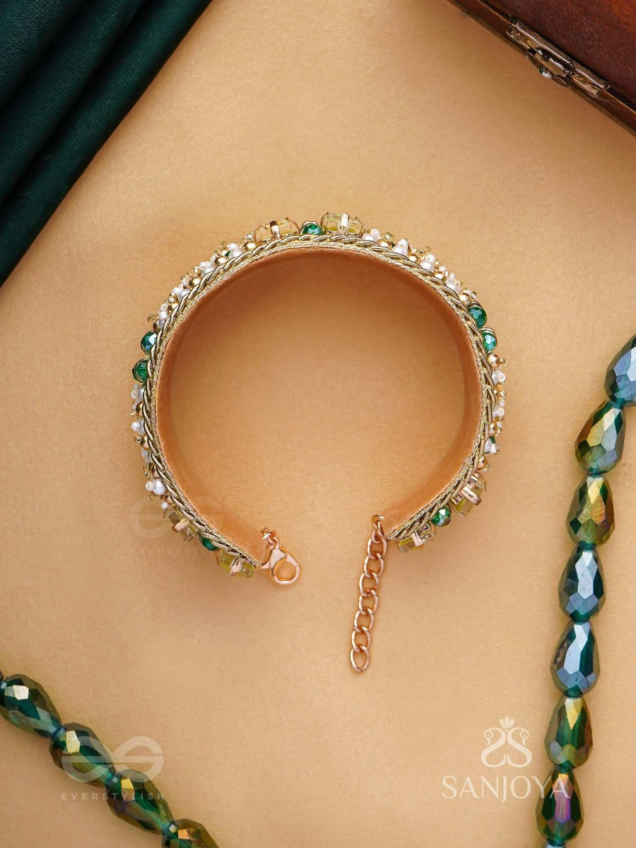 Manmaye - The Lush Luxury - Stones, Beads And Dabka Hand Embroidered Cuff Bracelet