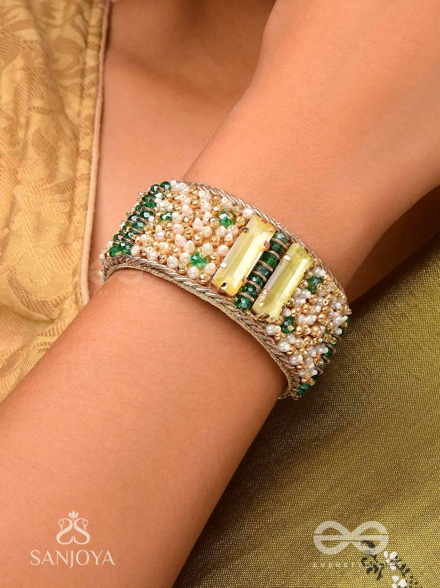Manmaye - The Lush Luxury - Stones, Beads And Dabka Hand Embroidered Cuff Bracelet