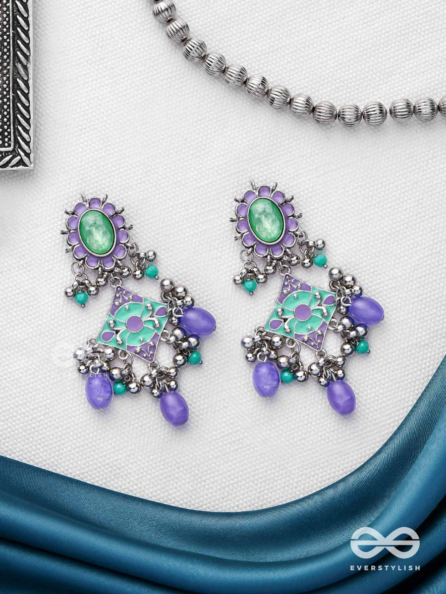 The Skyline Shore - Stone Enamelled Oxidised Jodhpuri Jhumkas