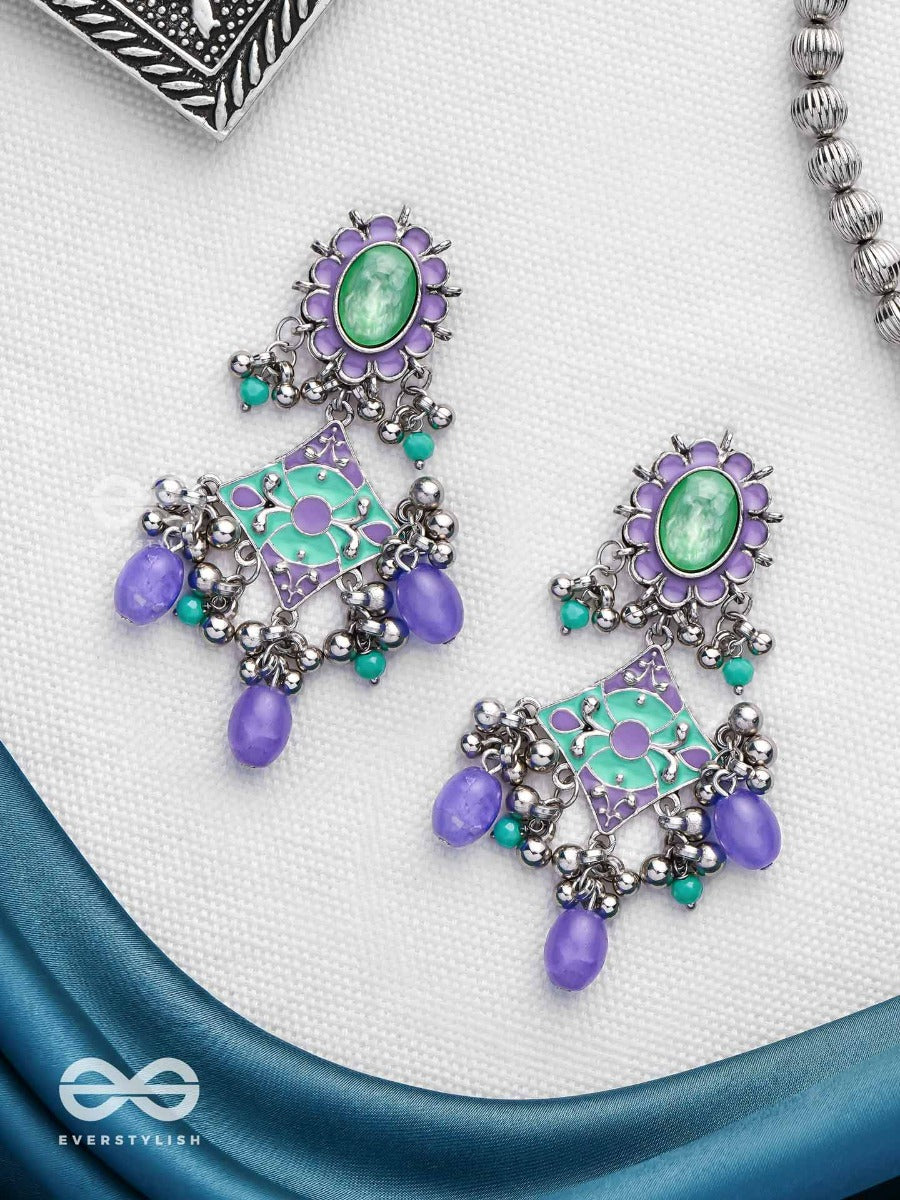 The Skyline Shore - Stone Enamelled Oxidised Jodhpuri Jhumkas