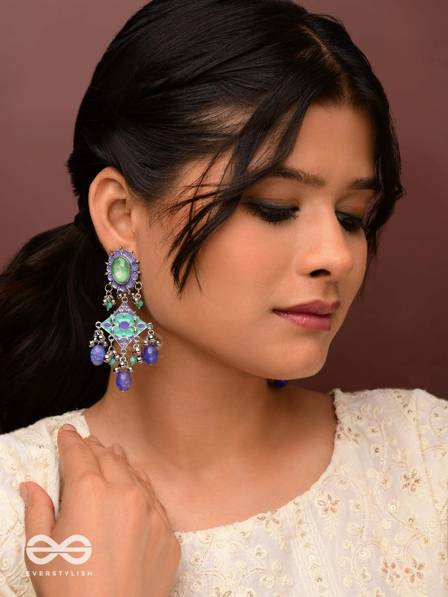 The Skyline Shore - Stone Enamelled Oxidised Jodhpuri Jhumkas
