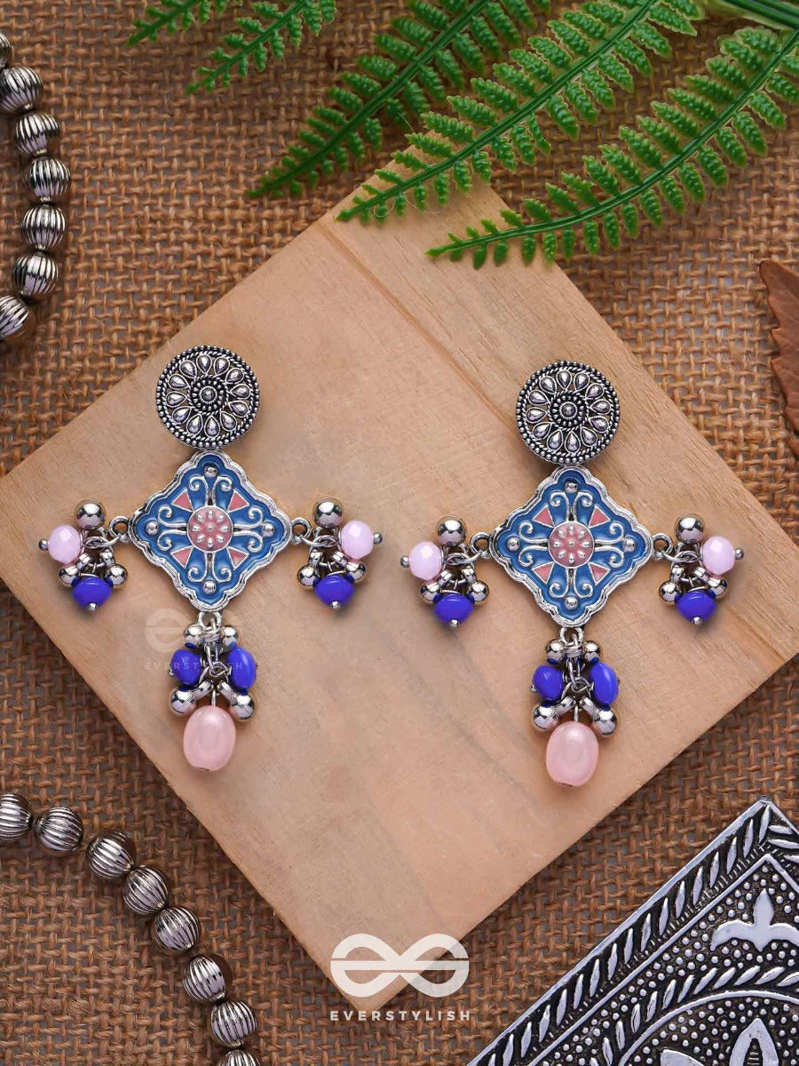 The Sky Blooms - Enamelled Oxidised Jodhpuri Jhumkas