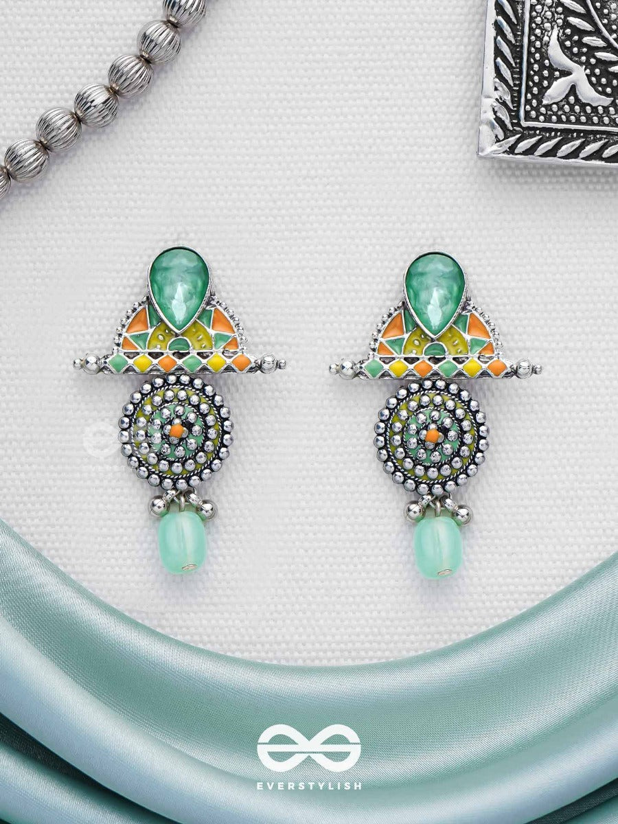 The Warm Shades - Stone Enamelled Oxidised Jodhpuri Jhumkas