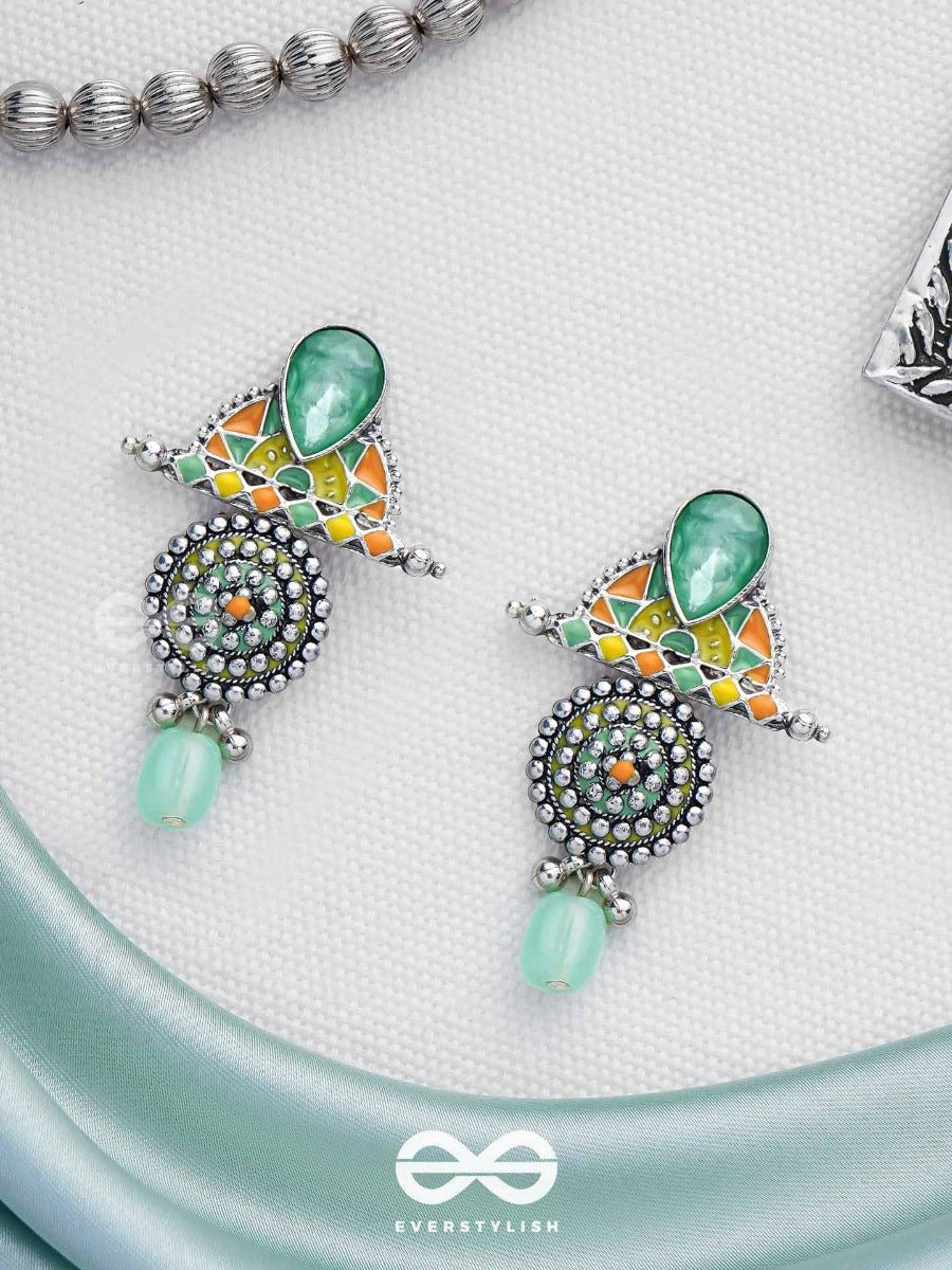 The Warm Shades - Stone Enamelled Oxidised Jodhpuri Jhumkas