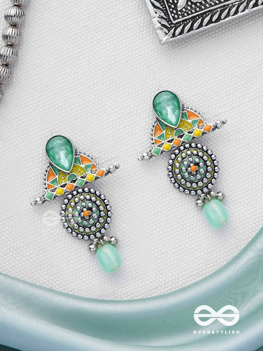 The Warm Shades - Stone Enamelled Oxidised Jodhpuri Jhumkas
