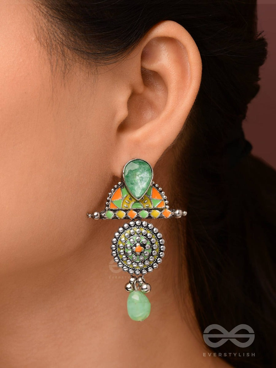 The Warm Shades - Stone Enamelled Oxidised Jodhpuri Jhumkas