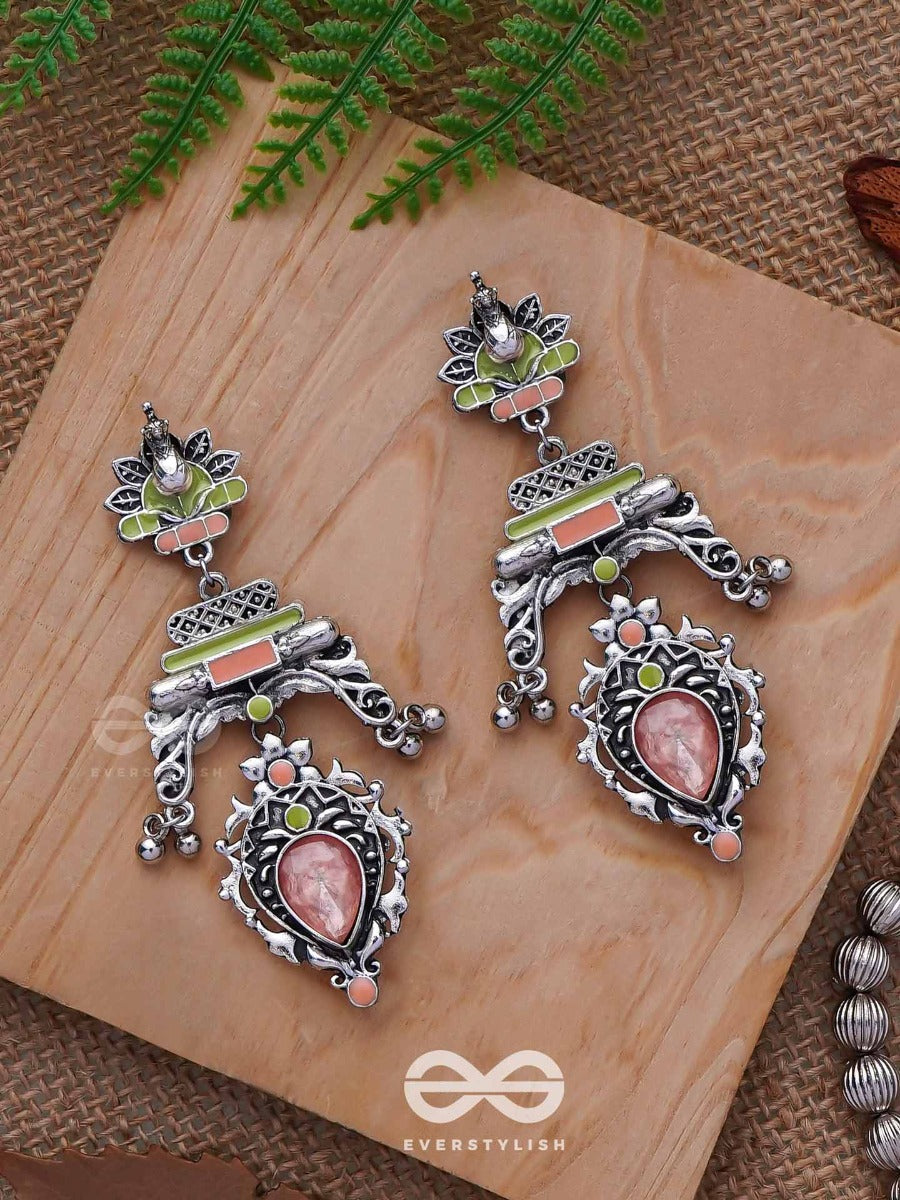 The Birds' Haven - Stone Enamelled Oxidised Earrings