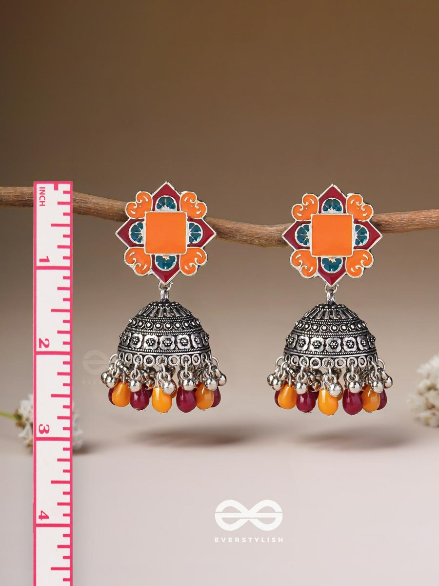 The Warm Hues - Enamelled Oxidised Jodhpuri Jhumkas