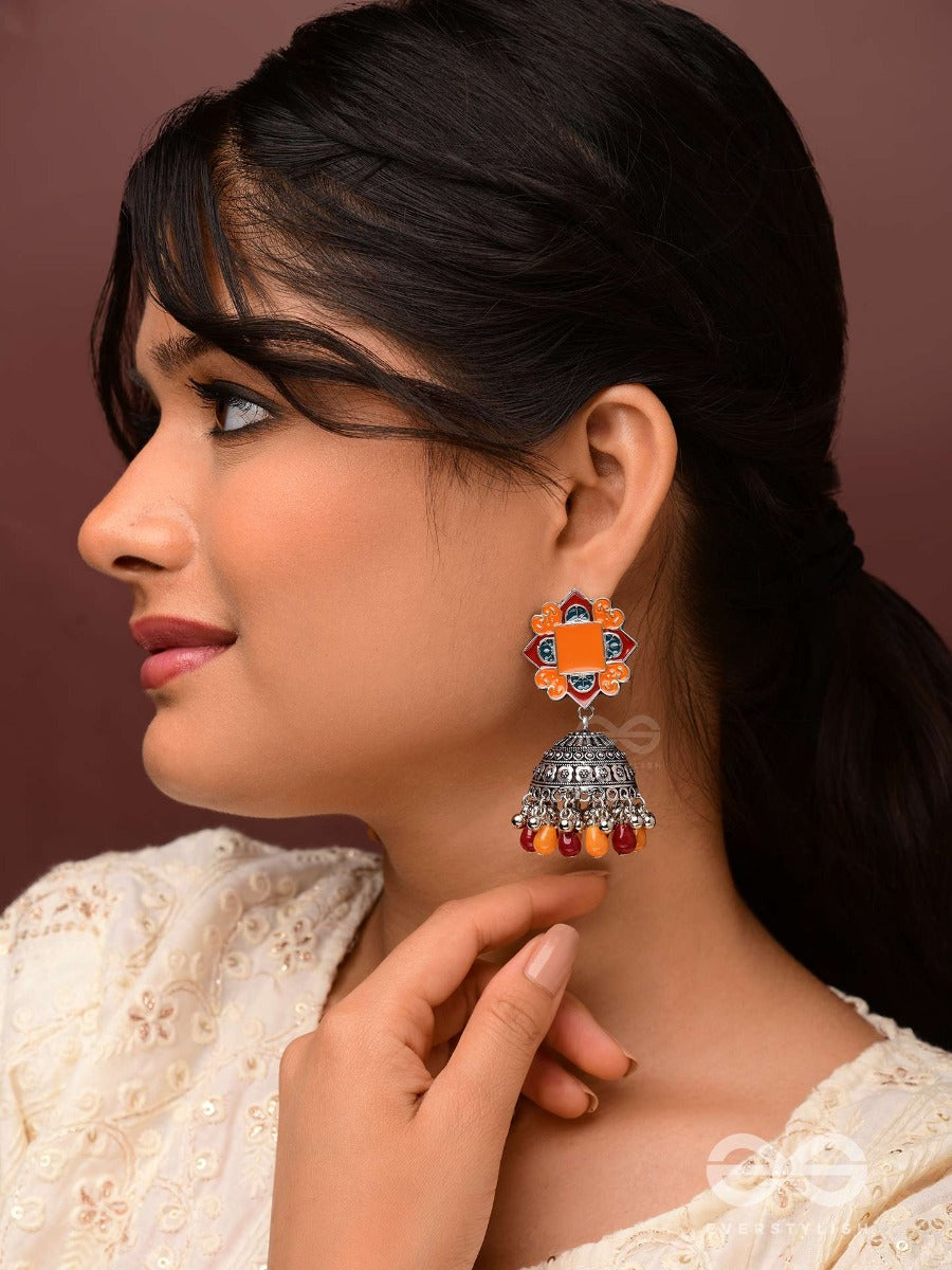 The Warm Hues - Enamelled Oxidised Jodhpuri Jhumkas