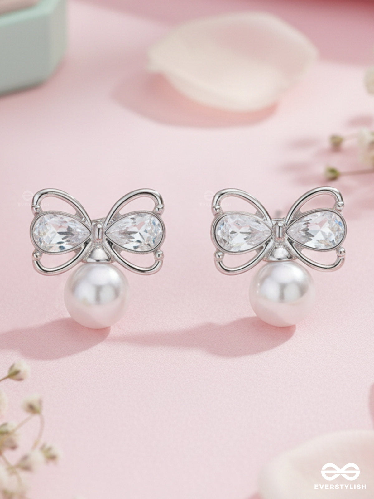 Bows Of Innocence - Embellished Silver Earrings