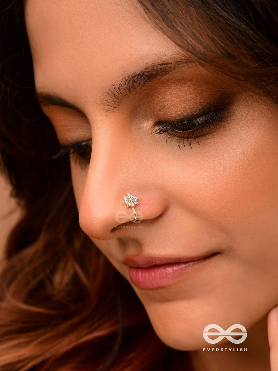 The Gorgeous Bloom - Golden Cubic Zirconia Nosering (Non-Piercing)