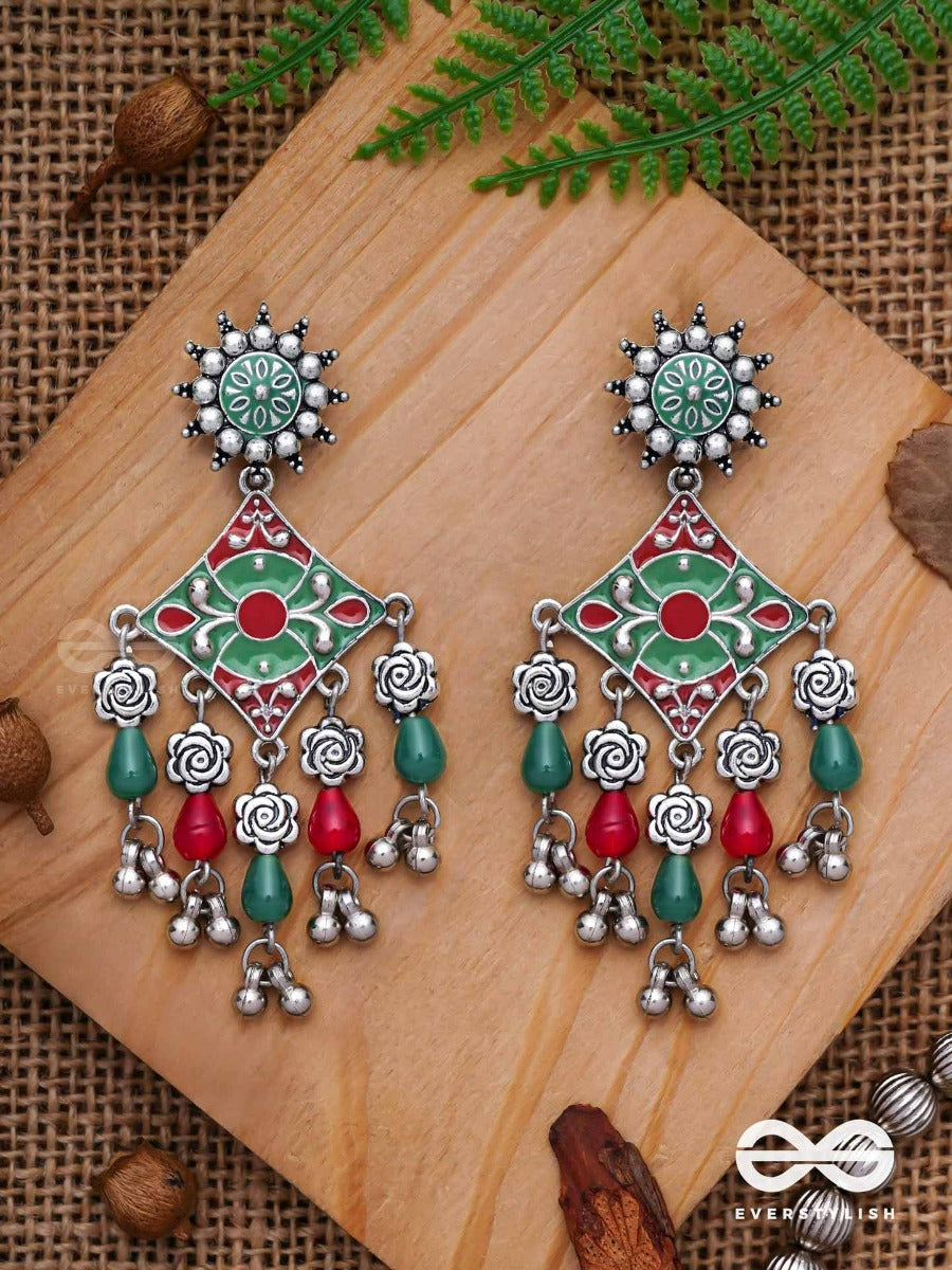 The Floral Hues - Enamelled Oxidised Jodhpuri Jhumkas