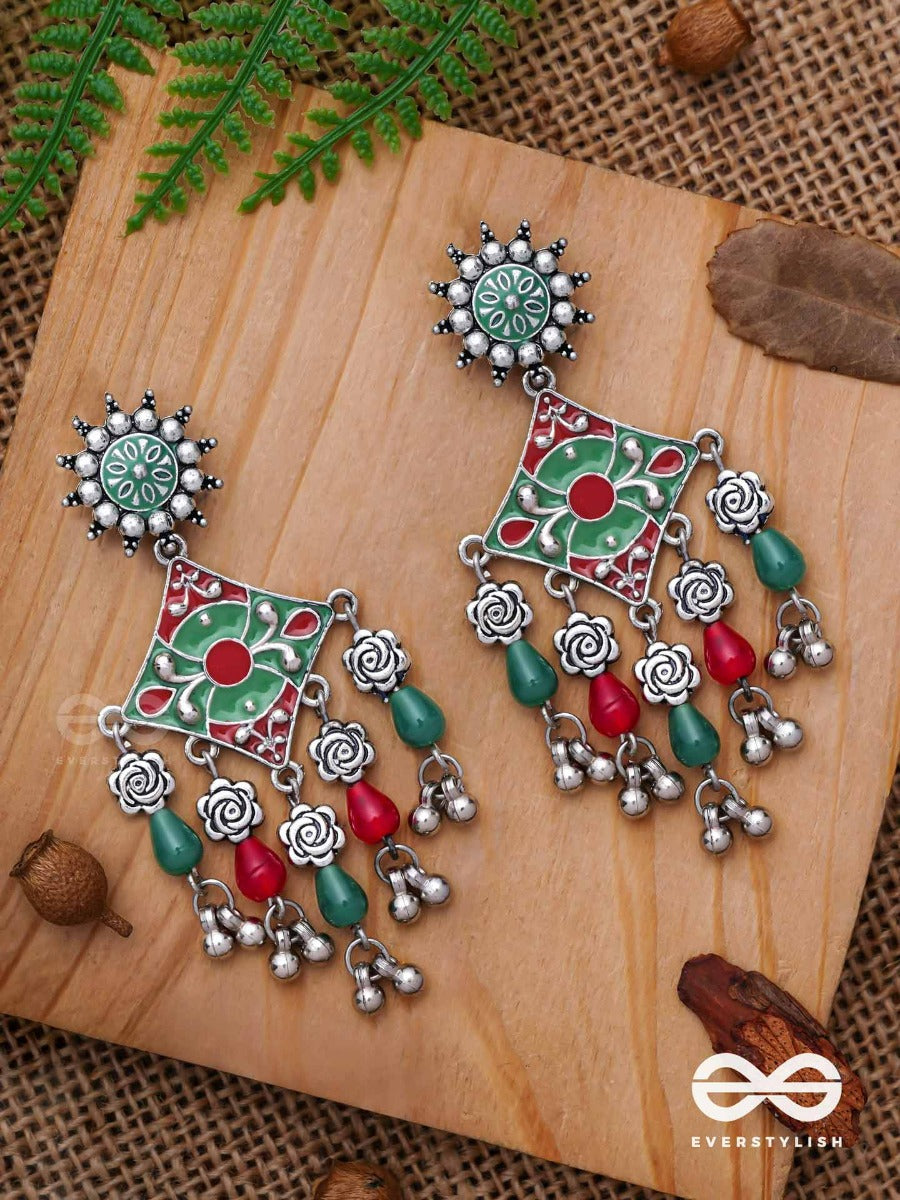 The Floral Hues - Enamelled Oxidised Jodhpuri Jhumkas