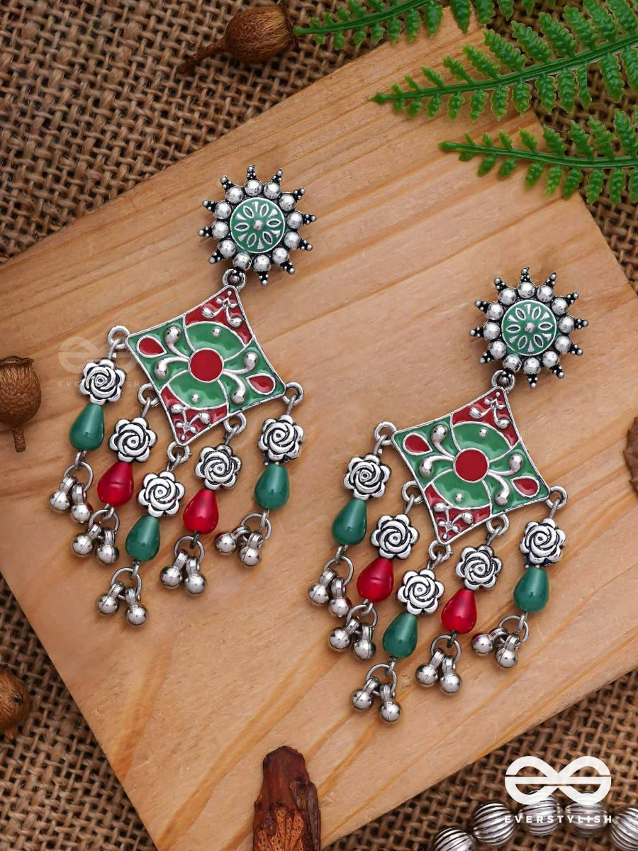 The Floral Hues - Enamelled Oxidised Jodhpuri Jhumkas