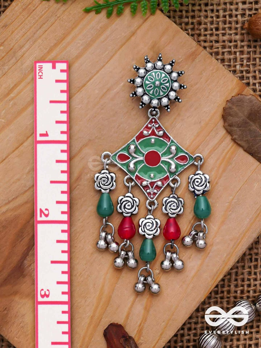 The Floral Hues - Enamelled Oxidised Jodhpuri Jhumkas