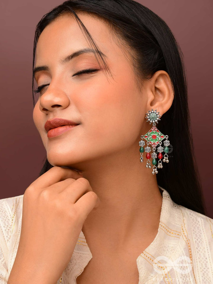 The Floral Hues - Enamelled Oxidised Jodhpuri Jhumkas