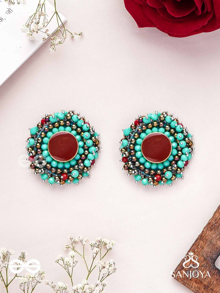 Sushaman - The Calming Greens - Beaded Hand Embroidered Earrings