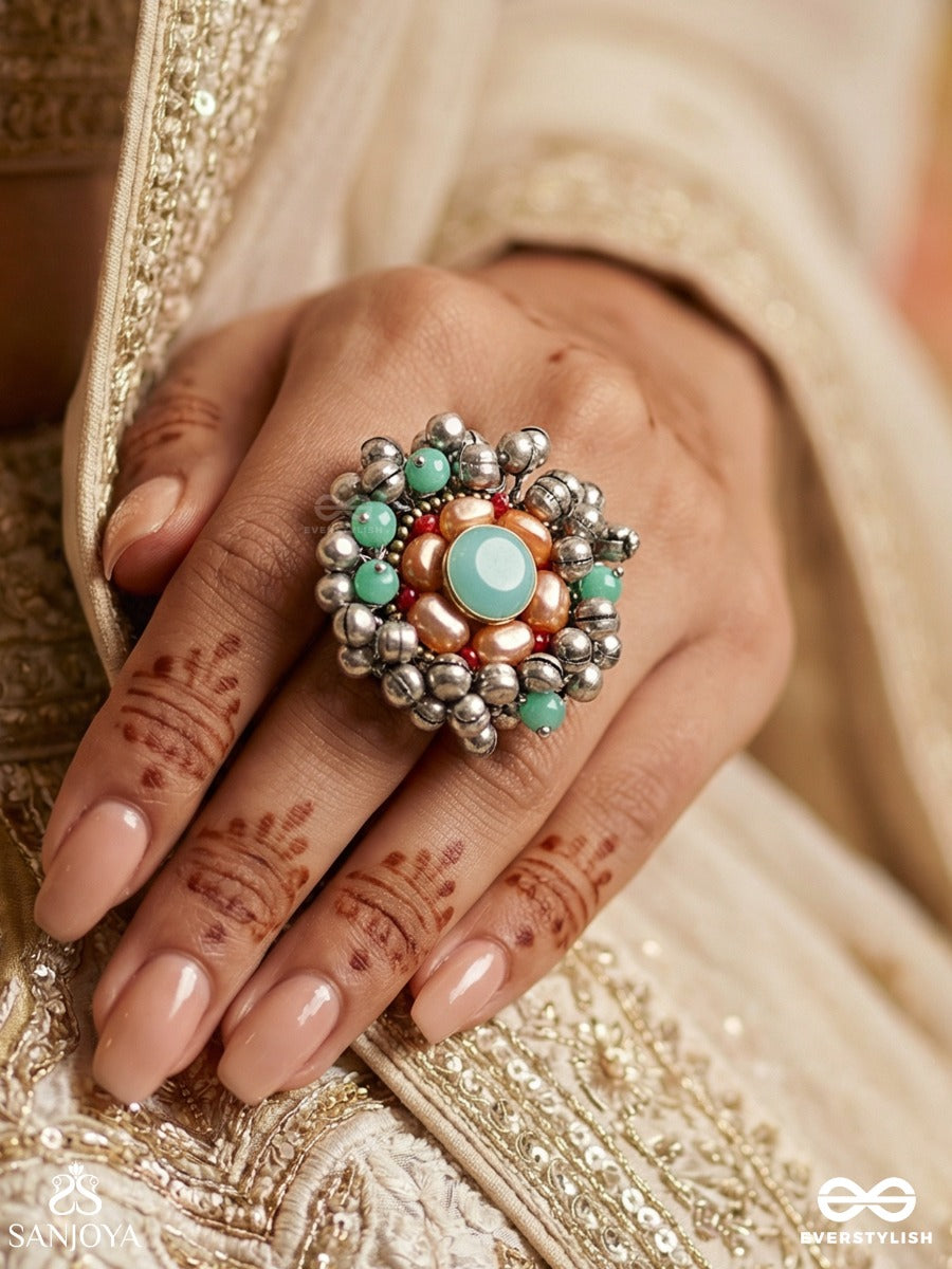 Virutya - The Humming Colours - Stone And Beads Hand Embroidered Ring