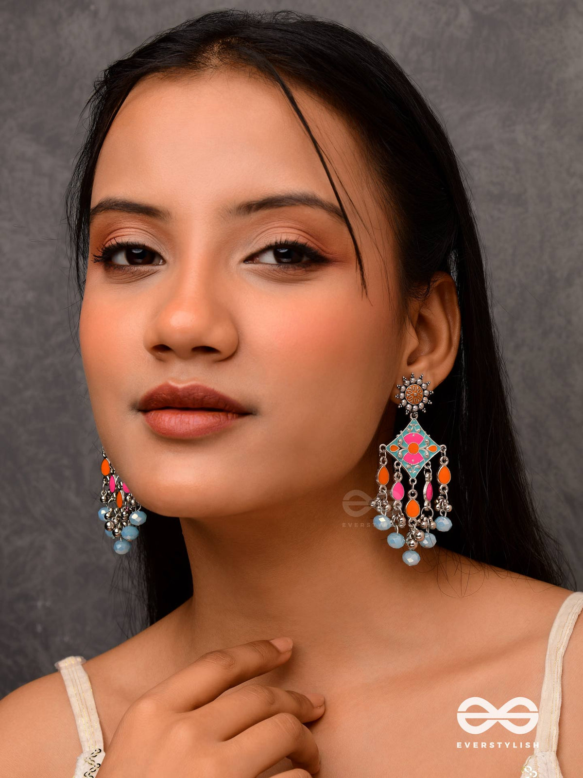 The Bright Merries - Enamelled Oxidised Jodhpuri Jhumkas