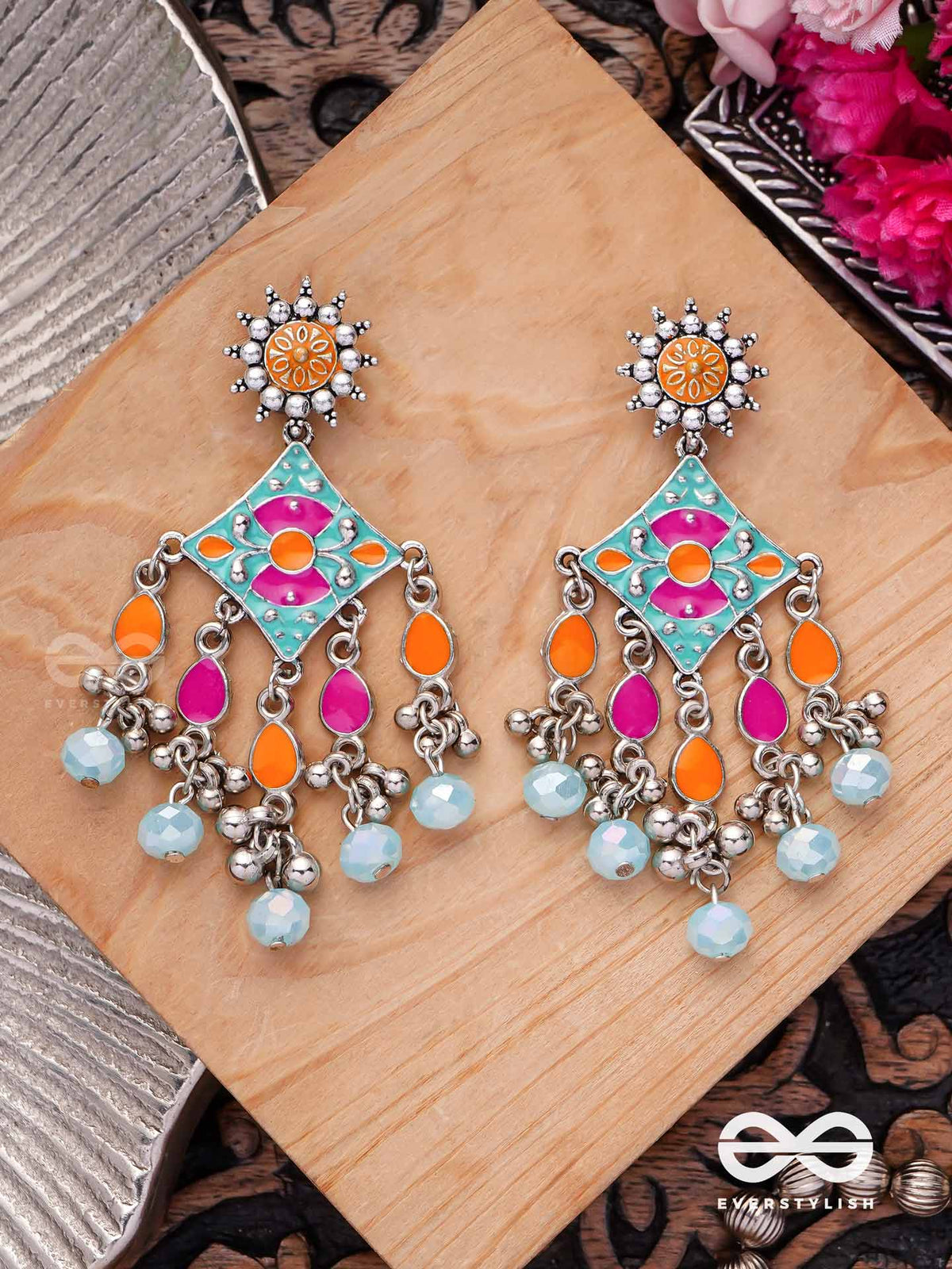 The Bright Merries - Enamelled Oxidised Jodhpuri Jhumkas