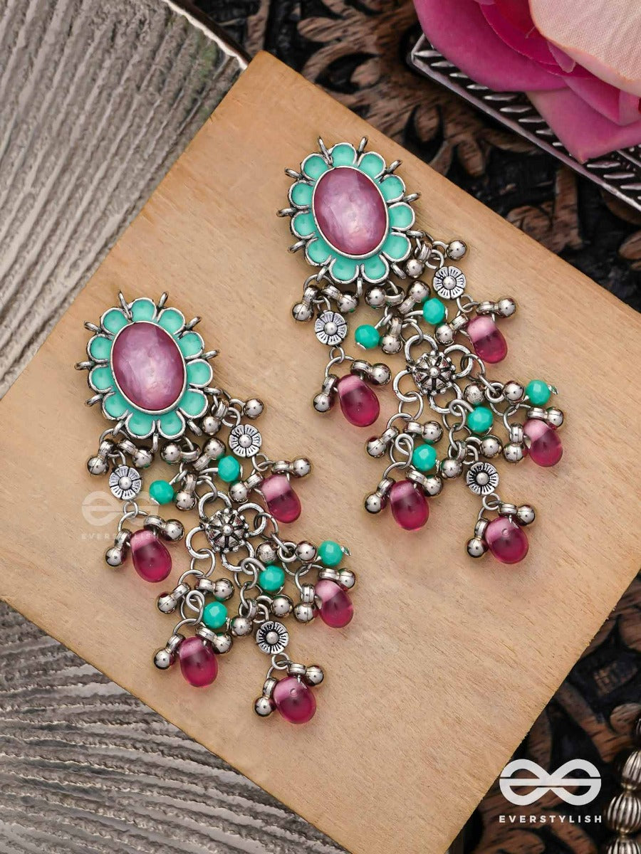 The Rosy Mist - Enamelled Oxidised Jodhpuri Jhumkas