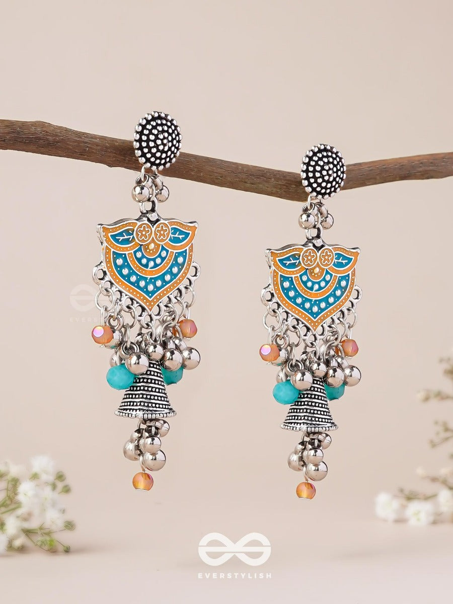 The Sunset Bells - Enamelled Oxidised Jodhpuri Jhumkas