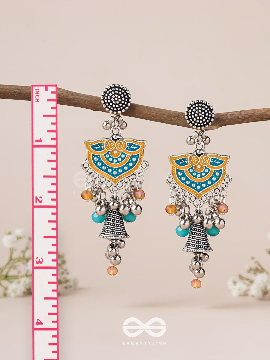 The Sunset Bells - Enamelled Oxidised Jodhpuri Jhumkas