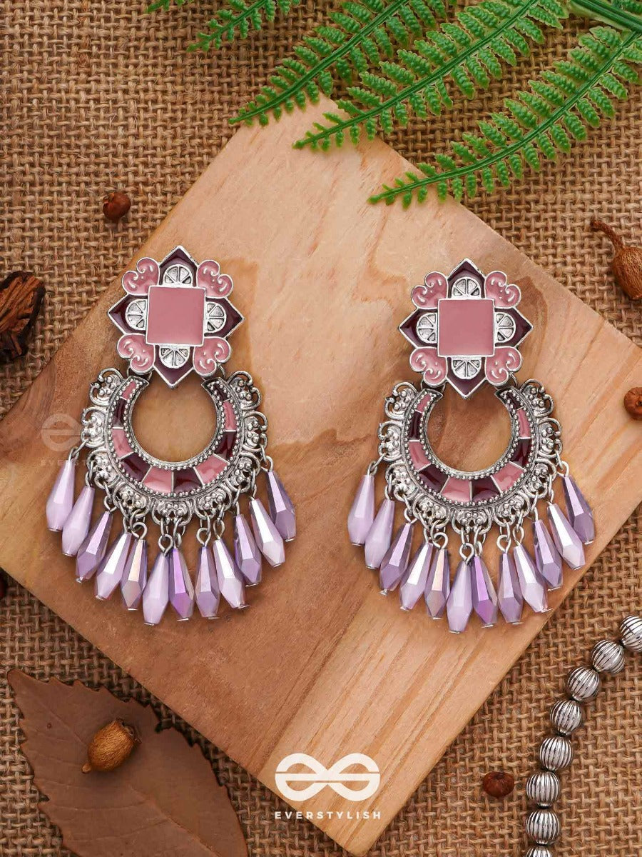 The Tender Lilac - Enamelled Oxidised Jodhpuri Jhumkas
