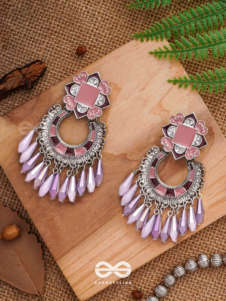 The Tender Lilac - Enamelled Oxidised Jodhpuri Jhumkas