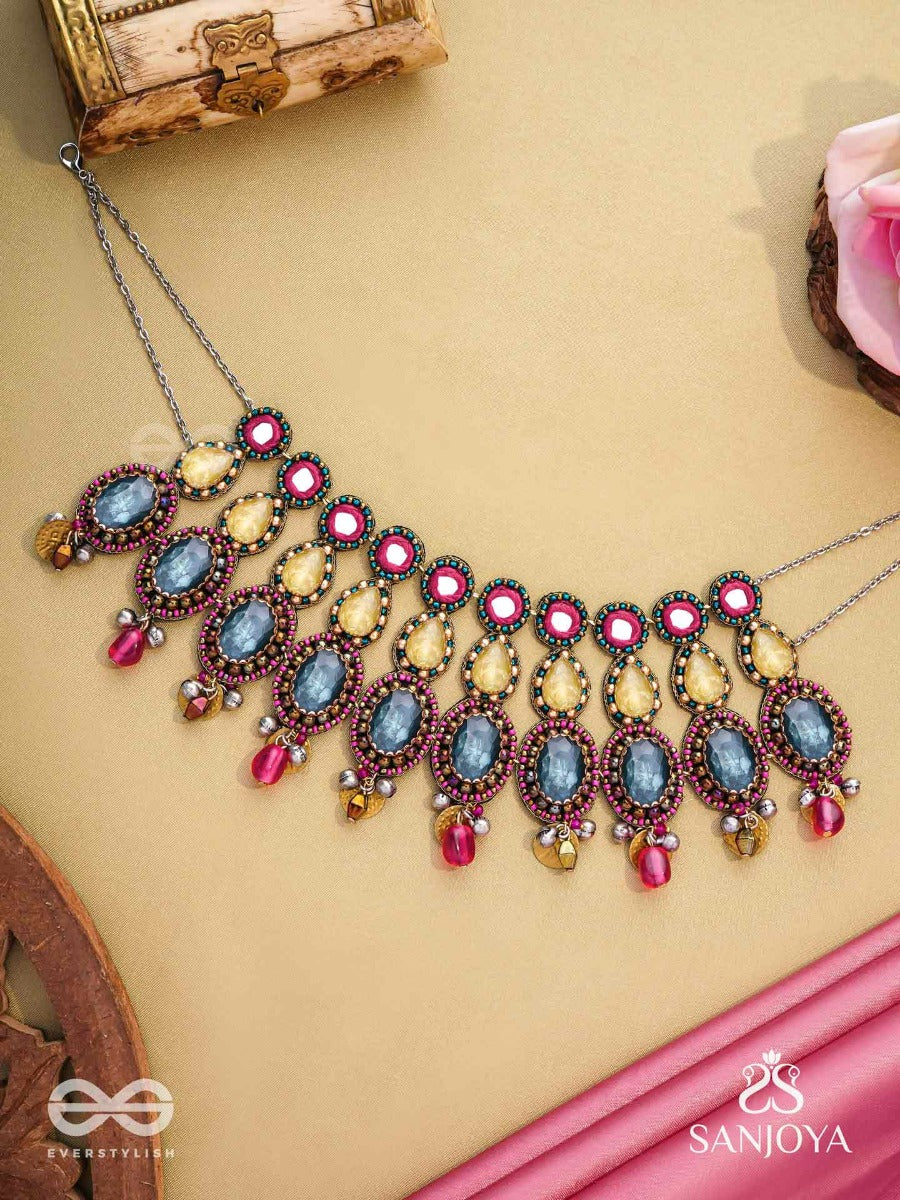 Shubhsanyut - The Blissful Downpour - Stones, Beads And Coins Hand Embroidered Choker Neckpiece