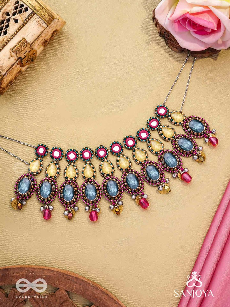 Shubhsanyut - The Blissful Downpour - Stones, Beads And Coins Hand Embroidered Choker Neckpiece