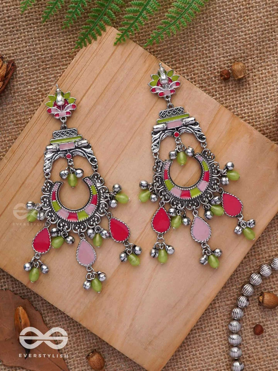 The Brilliant Paradise - Enamelled Oxidised Jodhpuri Jhumkas