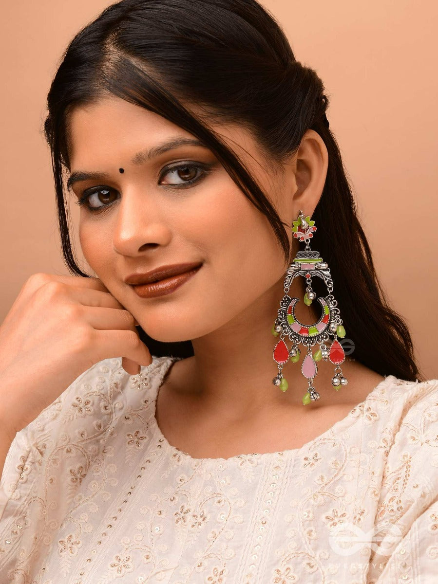 The Brilliant Paradise - Enamelled Oxidised Jodhpuri Jhumkas