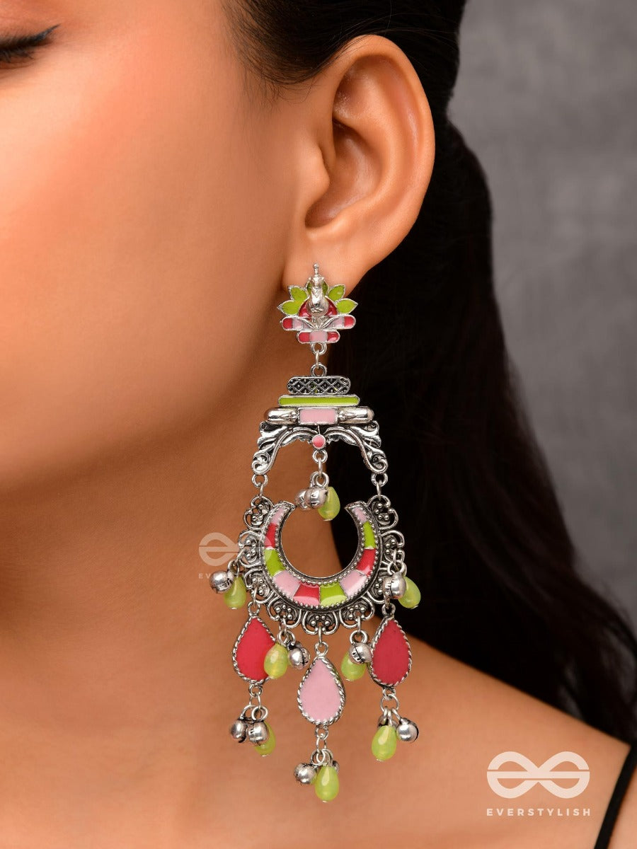 The Brilliant Paradise - Enamelled Oxidised Jodhpuri Jhumkas