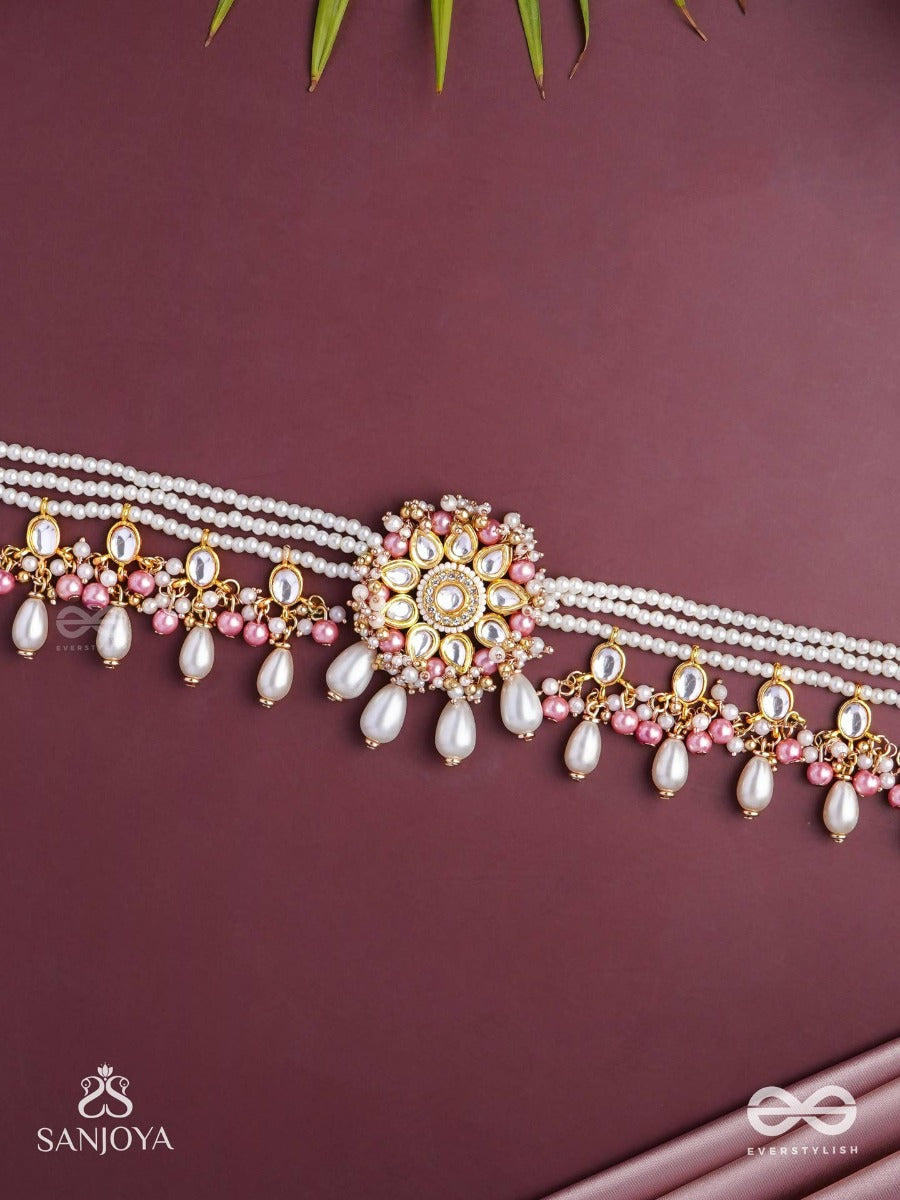 Dyulok - The Heavenly Charm - Beads, Pearl Drops, Polki And Kundan Finished Hand Embroidered Neckpiece