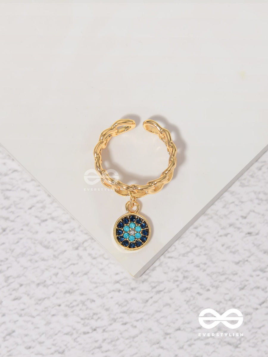 The Sapphire Lights - Golden Embellished Charm Ring (Adjustable)