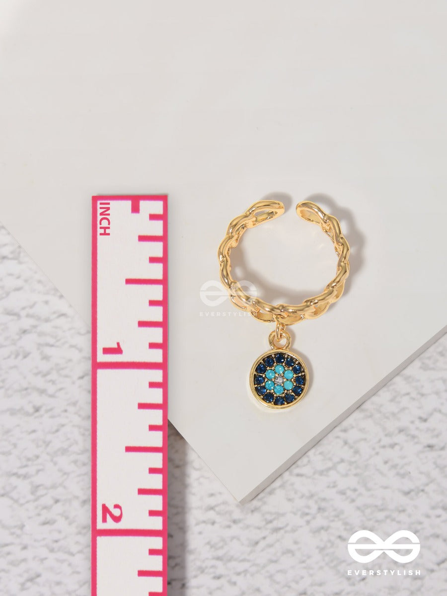 The Sapphire Lights - Golden Embellished Charm Ring (Adjustable)