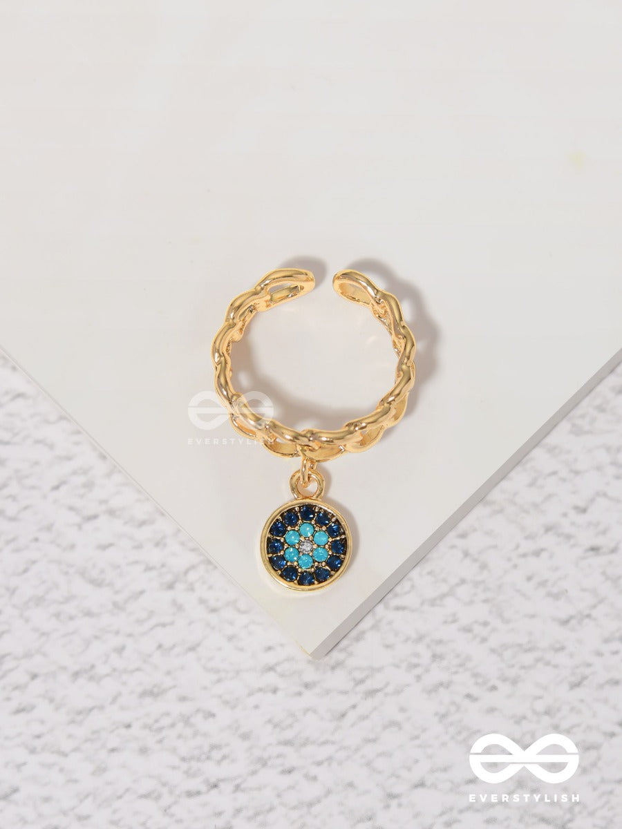 The Sapphire Lights - Golden Embellished Charm Ring (Adjustable)