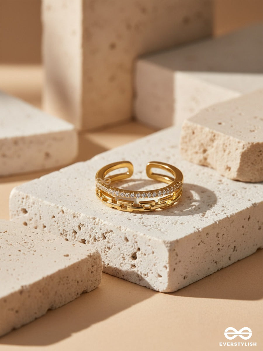 Tie Me Close - Golden Cubic Zirconia Ring (Adjustable)