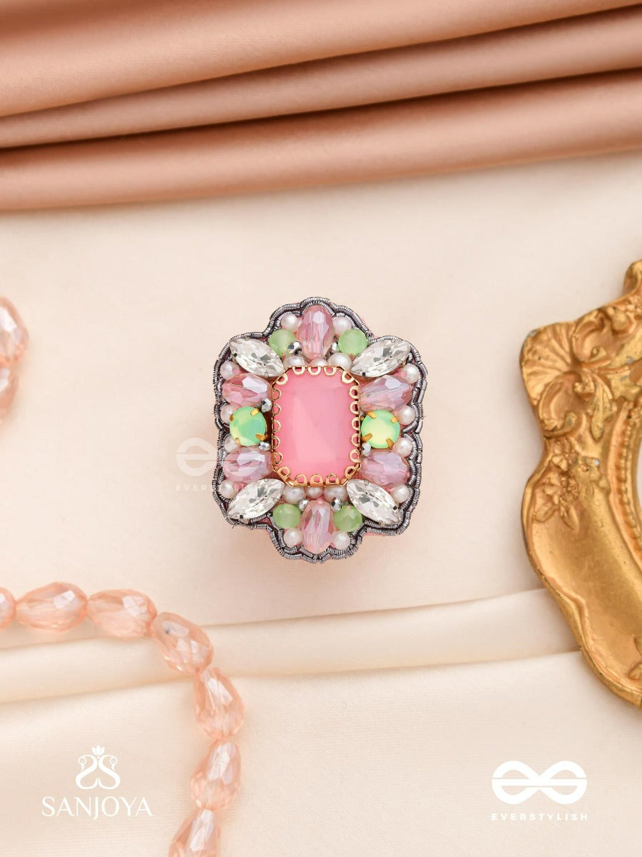 Sukratmani -Well-Crafted Gem -Hand Embroidered Pink Ring Embellished With Stones And Pearls