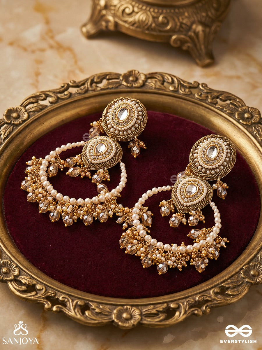 Suvarnkantika - Golden Radiance - Gold Toned, Kundan Embellished Earrings With Pearl And Bead Danglers