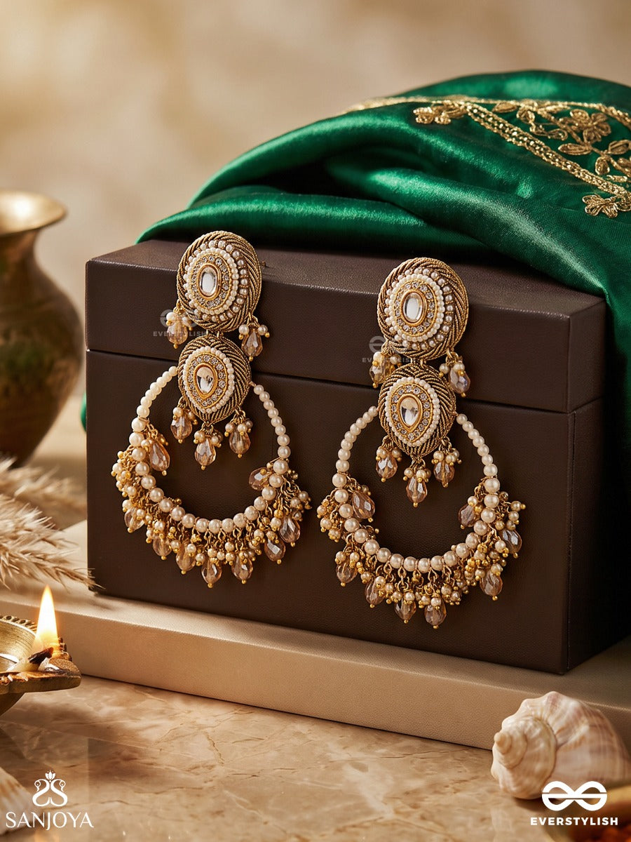 Suvarnkantika - Golden Radiance - Gold Toned, Kundan Embellished Earrings With Pearl And Bead Danglers