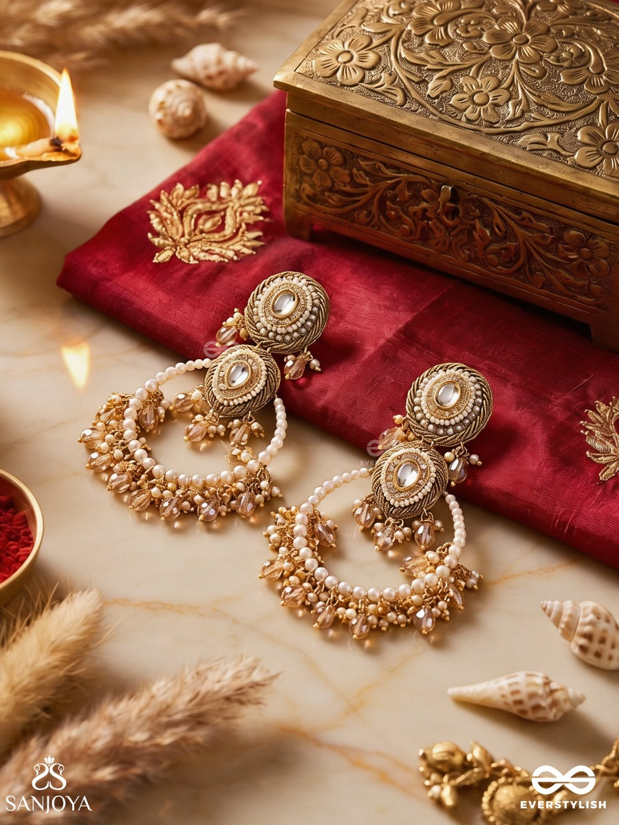 Suvarnkantika - Golden Radiance - Gold Toned, Kundan Embellished Earrings With Pearl And Bead Danglers