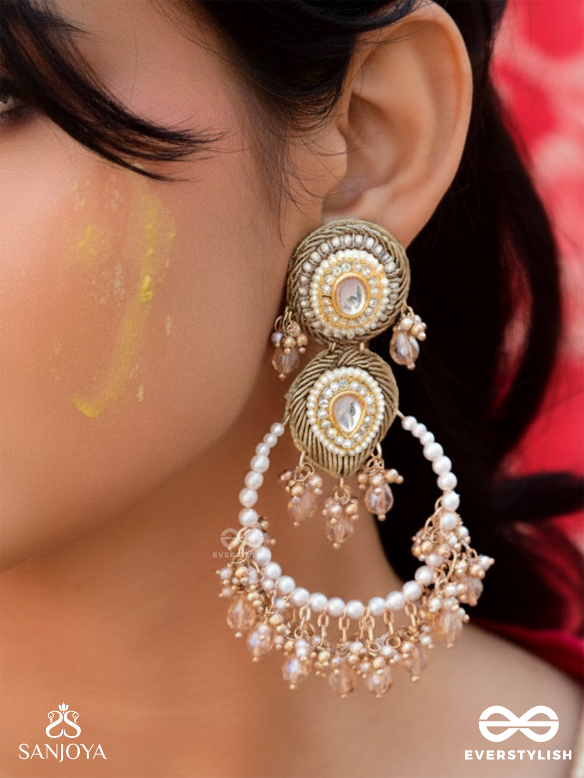 Suvarnkantika - Golden Radiance - Gold Toned, Kundan Embellished Earrings With Pearl And Bead Danglers