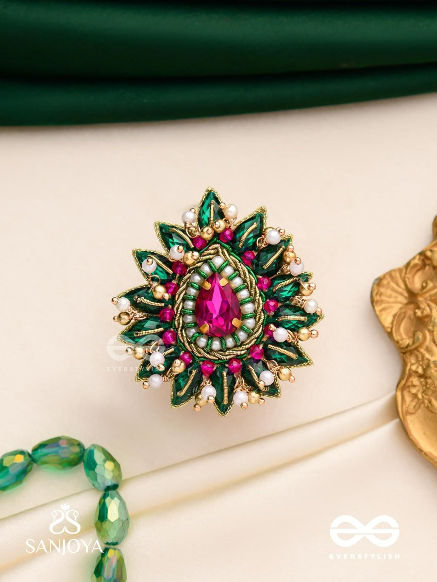 Kantara - The Charm Holder - Embroidered Flower Design With Purple Gemstone And Pearls