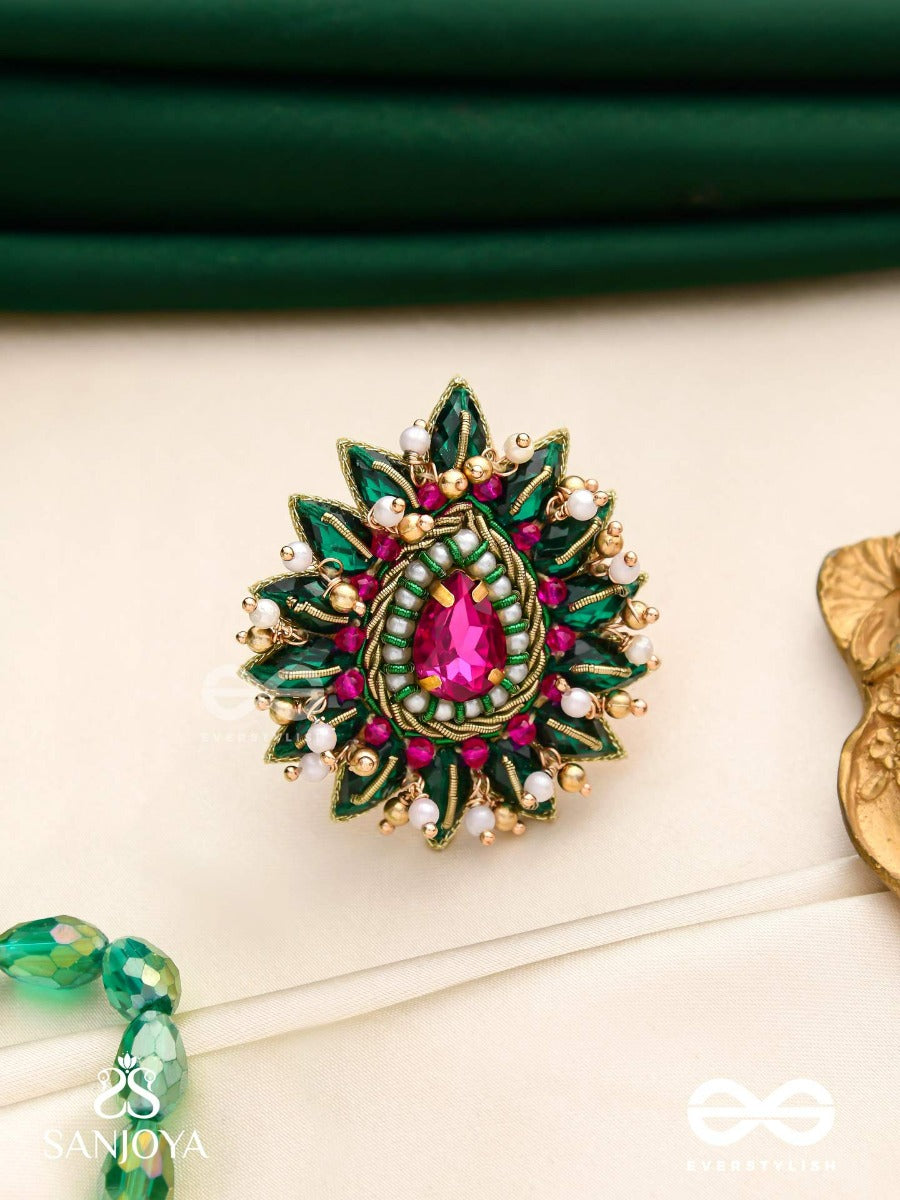 Kantara - The Charm Holder - Embroidered Flower Design With Purple Gemstone And Pearls