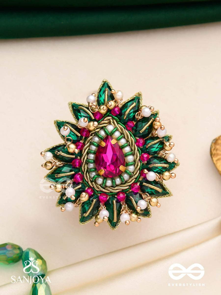 Kantara - The Charm Holder - Embroidered Flower Design With Purple Gemstone And Pearls